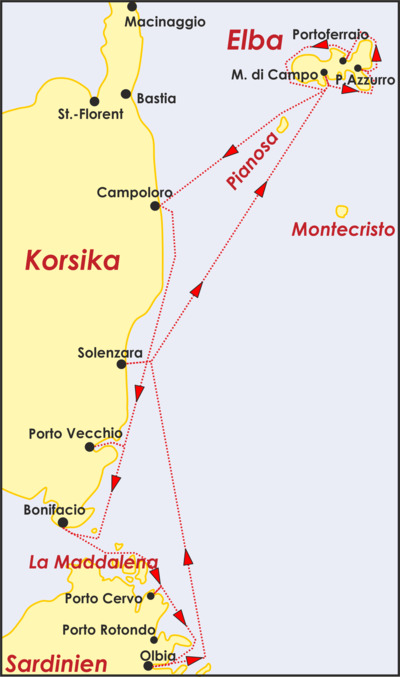 Bonifacio mit Nord Sardinien, ca 400 sm