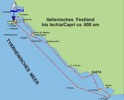 Italienisches Festland bis Capri,Ischia - ca. 600 sm