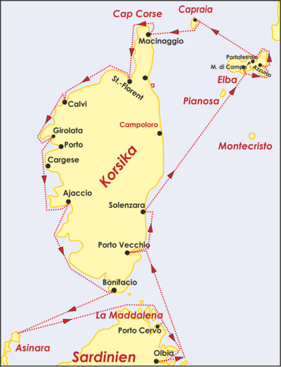 Rund Korsika mit 2 Abstechern nach Asinara im Westen und Olbia im Osten Sardiniens, ca. 600 sm