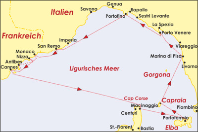 Italienische und französische Riviera mit Korsika, ca. 450 sm